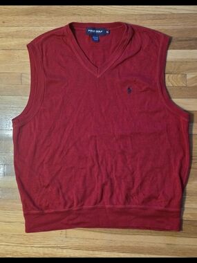 Polo Golf XL Red V-Neck Sweater Vest Vintage Classic Preppy Jockey Horse Logo